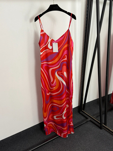 Vestido largo informal para mujer con correa con abertura en el dobladillo con estampado de bloques de colores irregulares-Nueva llegada - Product Image 2