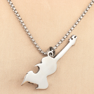 Colgante de guitarra con forma de calavera de acero inoxidable, collar temático de esqueleto Punk Rock para hombres y mujeres, regalo 231047 - Product Image 2