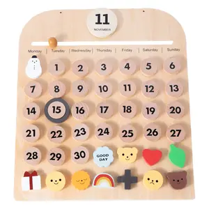 Hot Selling Children Wooden Weather Time Calendar Station Toy Baby Cognitive Desk Hanging Calendar Educational Learning Toys