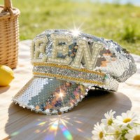 Chapeaux de fête de luxe pour femmes, style chapeau de capitaine, avec garniture dorée, perles, paillettes argentées et strass, personnalisables, MOQ 3, pour Burning Man, vente en gros