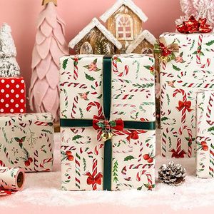 Papel de Regalo Navideño con Lazo Bonito, Bastón de Caramelo, Acebo Navideño, Reversible, con Puntos, para Fiestas Navideñas y Año Nuevo - Product Image 1
