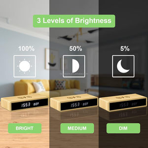 Wooden Digital Alarm <strong>Clock</strong> Wireless Charging <strong>Bedside</strong> with Three Alarms, Temperature Display, 3 Brightness Levels, - Product Image 3