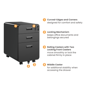 LV-CAB03-3 đen 3 ngăn kéo kim loại khóa tủ tập tin di động dưới bàn lớn không gian lưu trữ tổ chức cho văn phòng nhà - Product Image 2