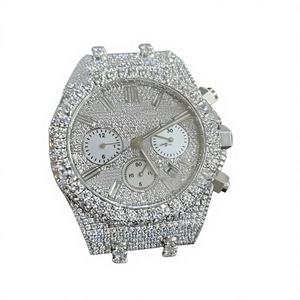 Customize Fully Iced Out Vvs <b>Stainless</b> <b>Steel</b> Round 46mm 5mm Thick Glass Analog Quartz Luxury Antique Hip Hop Watch - Product Image 1