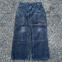 Jean en denim vintage pour homme, délavé effet peinture, coupe bootcut, baggy, double genou, style workwear, pantalon cargo de charpentier