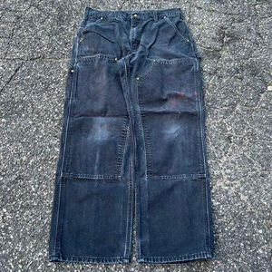 <span class=keywords><strong>Pantalones</strong></span> vaqueros de mezclilla para <span class=keywords><strong>hombre</strong></span>, estilo vintage, desgastados, con efecto pintado, corte bootcut, holgados, con doble rodilla, para trabajo, tipo carpintero, cargo - Product Image 4