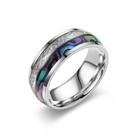 Bague pour homme avec tout-match en acier inoxydable rétro élégant coquille de grain de bois de soie de glace incrustée accessoire d'huile de goutte à goutte à la mode