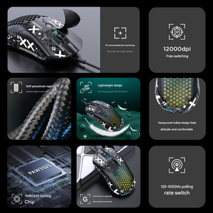 Ratón con cable USB ligero <span class=keywords><strong>Wolf</strong></span> M5 RGB ergonómico RGB PAW3325 Chip 12000DPI e-sports Game Mouse para PC portátil y tableta - Product Image 5