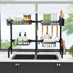 Égouttoir à vaisselle métallique grande capacité pour évier, <span class=keywords><strong>4</strong></span> paniers, gain de place pour cuisine - Product Image 1