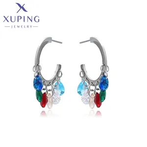 X23553122徐平饰品时尚流行礼品弧形五彩宝石蓝绿色红色粉色透明彩色不锈钢耳环