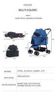 Poussette de luxe pour petit chien, 4 roues, imperméable, légère, pliable, réglable, grande capacité, cadre en acier, chariot pour animaux de compagnie