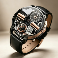 Montre mécanique squelette de luxe en acier inoxydable avec tourbillon, résistante à l'eau, bracelet en cuir, boîte à musique, montre-bracelet pour homme d'affaires