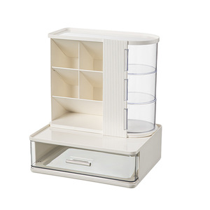 Cosmetic Organizer Desktop <b>Storage</b> <b>Box</b> With Compartments And <b>Drawers</b> Cream White Ivory White Black Large Capacity Makeup Brush - Product Image 4