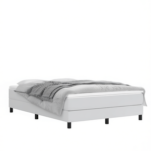 Base de Cama Queen Tapizada en Cuero Sintético Blanco, Diseño Moderno, Muebles para Dormitorio - Product Image 1