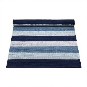 Striped Cotton Area Rug Modern Rectangle Reversible Flat Pile Waterproof Non-Slip Eco-Friendly Outdoor Indoor Use Blue White - Product Image 1