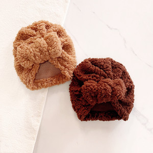 Vente chaude mignon nouveau-né bébé noeud <span class=keywords><strong>Turban</strong></span> arc confortable <span class=keywords><strong>laine</strong></span> d'agneau hiver chaud chapeau pour garçons filles doux bonnets - Product Image 4