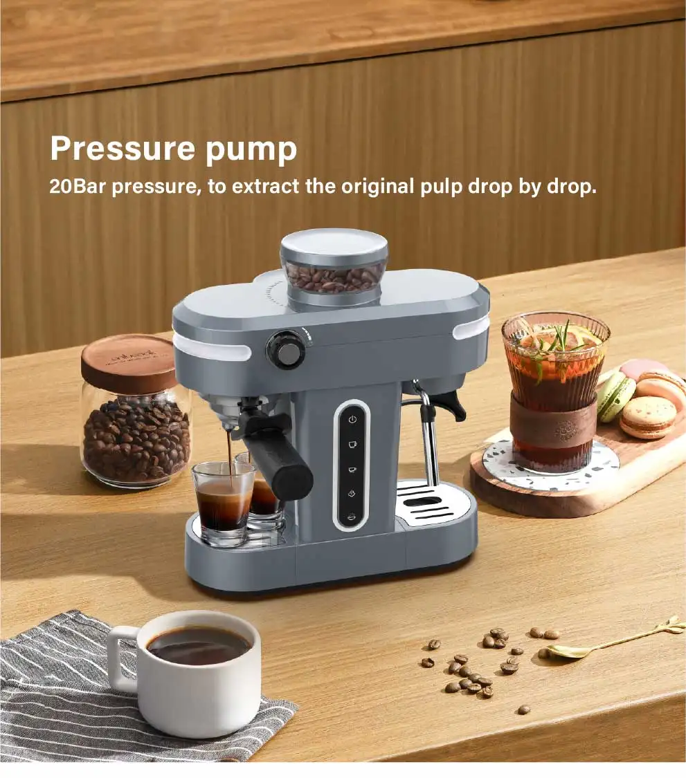 2024 Nieuwe Ontwerp Koffiezetapparaat Espressomachine Kleine Keukenapparatuur 1.4l Met Melkschuimer Toverstaf