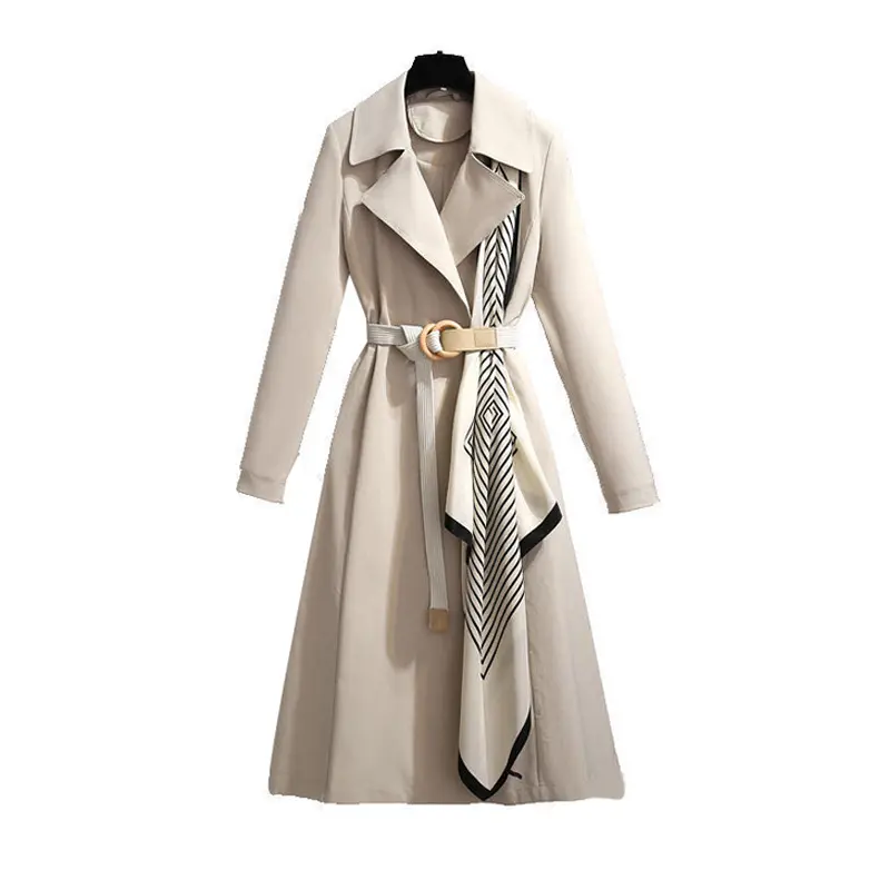 New Style Plus Size Trend Double-Breasted Windbreaker Mid-Long Jacket With Belt Waist Slimming Women Coat