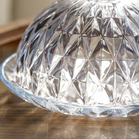 Cloche de présentation alimentaire ronde en verre sodocalcique, motif diamant gaufré, avec plateau, durable et réutilisable pour les boulangeries