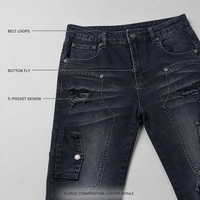 Jean baggy SOONREE pour homme, denim streetwear, multi-poches cargo, coupe large, style Y2K, noir délavé, effet usé, personnalisable OEM
