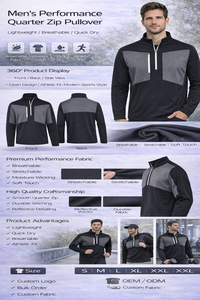 Sweat-shirt à col zippé pour homme, design personnalisé, manches longues, séchage rapide, évacuation de l'humidité, confortable, léger - Product Image 2