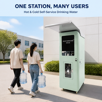 Distributeur d'eau en libre-service, eau potable chaude et froide purifiée, paiement par carte QR et pièces, auvent anti-pluie