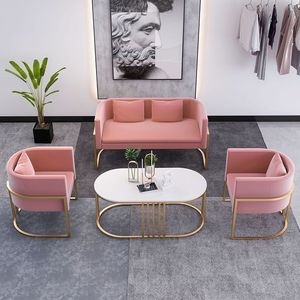 Sofá y Sillón Combinados para Salón de Belleza, Hotel, Salón K Pink, con Estructura Metálica Moderna, para Recepción, Sala de Espera y Descanso - Product Image 1