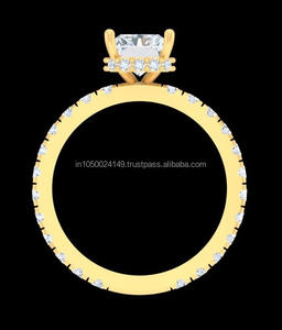 Anillo de compromiso y boda vintage de plata de ley con detalles solitarios, chapado en oro de 14K, halo oculto, engaste pavé y diamante de corte radiante. - Product Image 3