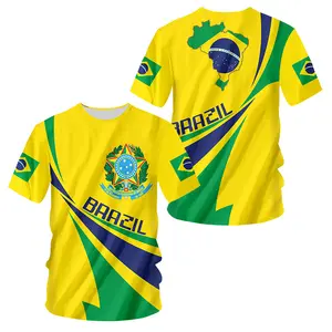 World football Team Sport Wear Customize Logo 3d printing Polyester Men's Brazil National Football league Jersey O-Neck T-shirt