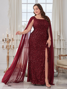 Robe de soirée formelle maxi moulante pour <span class=keywords><strong>femme</strong></span>, de haute qualité, à col <span class=keywords><strong>carré</strong></span>, manches extra-longues évasées, fente sur la cuisse, broderie de sequins - Product Image 5