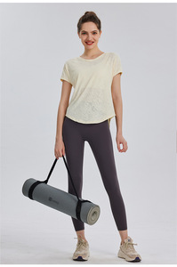 T-shirt de sport athlétique pour femme, transparent, à manches courtes, col rond, avec découpes, taille à nouer, ample et respirant, pour le yoga, la course et la gym - Product Image 4