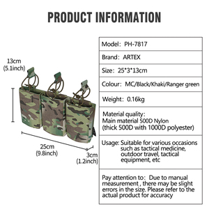 Pochette tactique triple pour chargeurs en nylon découpé au laser, compatible Molle, pour porte-plaques, pour usage extérieur ODM/OEM - Product Image 2