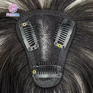 Vente en gros pas cher filet suisse ultra-mince noué à la main cheveux humains Topper petit T forme 7*9 avec 25 cm cheveux raides pour les femmes - Product Image 2