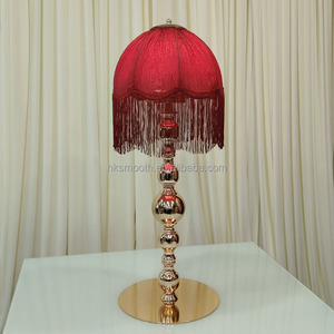 SMOOTH Wedding Events Reception Decor LED <b>Lamp</b> <b>Gold</b> Metal <b>Table</b> Centerpiece with Tassel Shade - Product Image 2