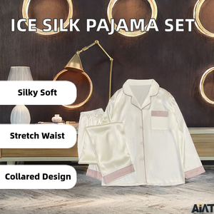 Conjunto de Pijama de Satén con Cintura Elástica, Simple y Elegante, para Primavera, Verano y Otoño, Color Liso, Ropa de Dormir para Mujer - Product Image 2