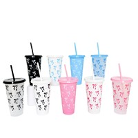 Gobelet en plastique PP grande capacité avec paille et couvercle plat, résistant à la chaleur, couleur unie, réutilisable, pour café et thé, personnalisable, vente en gros