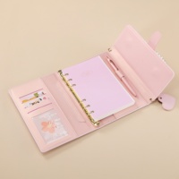 Carnet à 6 anneaux en cuir PU rose