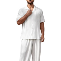 Ensemble chemise et short en polyester à motif gaufré pour homme, style vintage, coupe ample, tenue décontractée en deux pièces