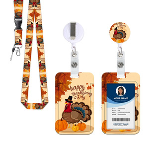 Manufacturer's autumn badge scroll retractable Thanksgiving fun turkey badge <b>holder</b> <b>ID</b> card <b>holder</b> with detachable lanyard - Product Image 1