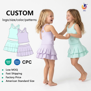 Set gonna a pieghe per ragazze con pantaloncini integrati in tessuto traspirante e top a canotta con schiena incrociata, taglia personalizzabile - Product Image 1