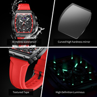 Montre personnalisée OEM avec bracelet en silicone, design tonneau, montre à quartz multifonction pour homme, phase lunaire, chronographe, date automatique, montres pour homme