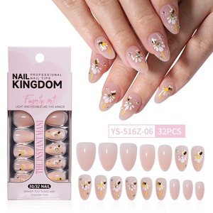 Nouvelles extensions d'ongles à presser transfrontalières, forme amande, pré-dessinées, fraîches, élégantes, style français, ornées de diamants, <span class=keywords><strong>32</strong></span> pièces - Product Image 6