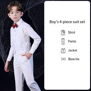 Ensemble de <span class=keywords><strong>costume</strong></span> formel 4 pièces pour garçons élégants gilets sur mesure noirs et blancs avec nœuds papillon tenue de garçon à fleurs pour les mariages et les événements - Product Image 4