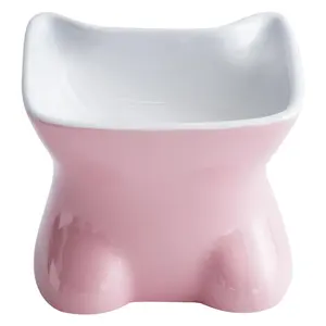 Pet ceramic bowl high foot oblique mouth rice pet cervical tableware dog