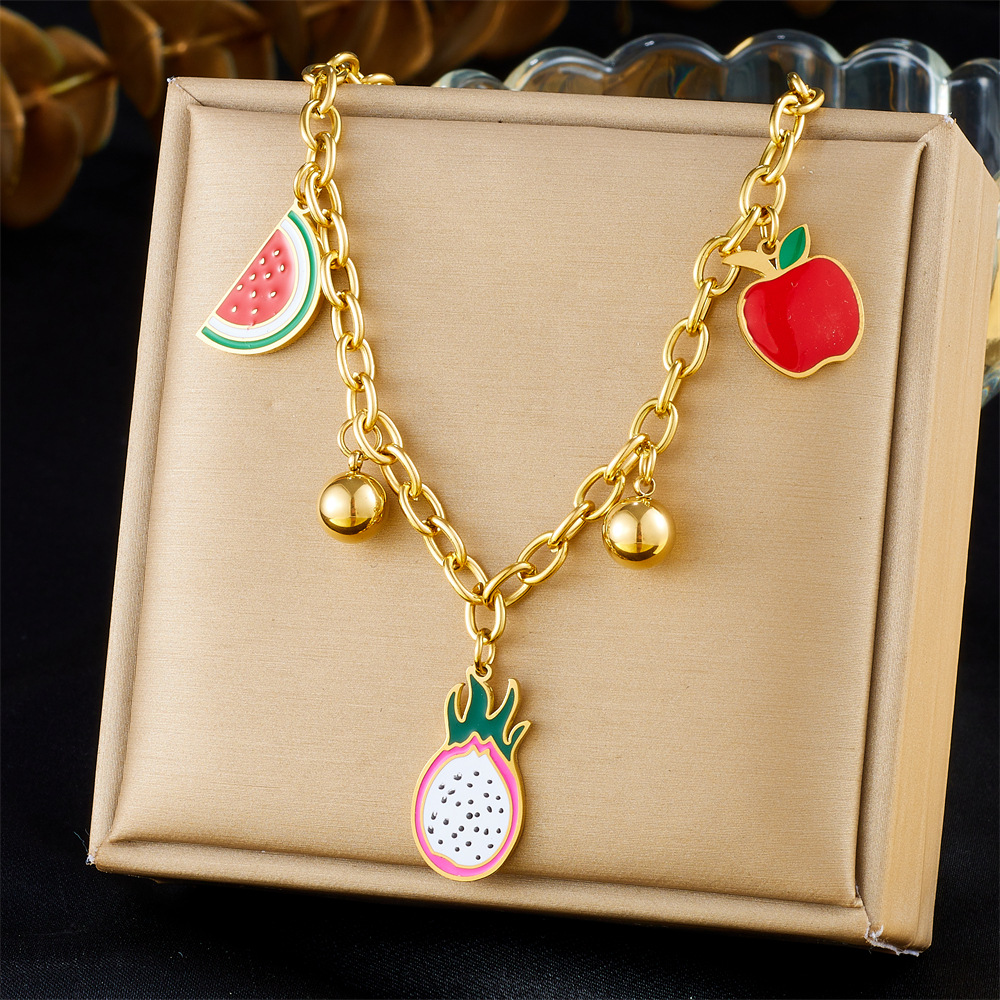 Cartoon Cute Harmony Bell Necklace Watermelon Necklaces Pendant Charm Simulated Fruit Apple Dragon Fruit High Quality Jewelry