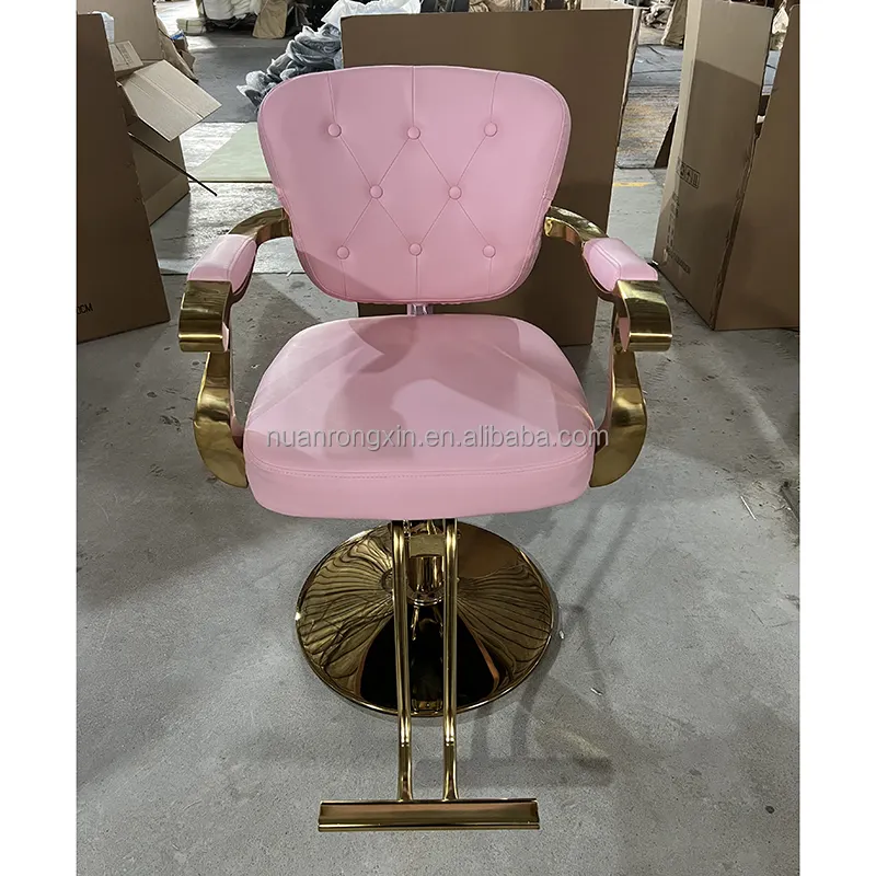नवीनतम उच्च गुणवत्ता गुलाबी सैलून कुर्सी और फर्नीचर लक्जरी नाई की दुकान कुर्सी भारी शुल्क हाइड्रोलिक हज्जाम की दुकान कुर्सी
