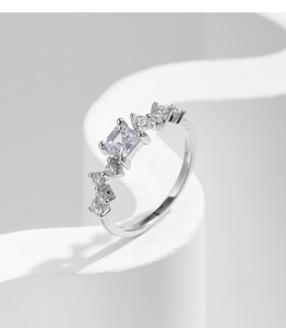 S925 <b>Silver</b> <b>Emerald</b> Cut Diamond <b>Ring</b> Prong Setting Women's Classic Engagement Band Geometric Style - Product Image 5