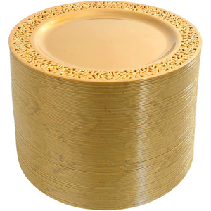 Juego de vajilla desechable para fiesta, plato redondo hueco marrón dorado de 6 "y 9", plato occidental de plástico de diseño moderno para uso doméstico - Product Image 1