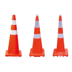 36 inch PVC Orange One Piece Design Caution Cones With Reflective Collars PVC Road Traffic Cone