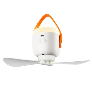 Portable USB 3 blades mini ceiling fan camping fan with tripod LED light with wireless remote control
